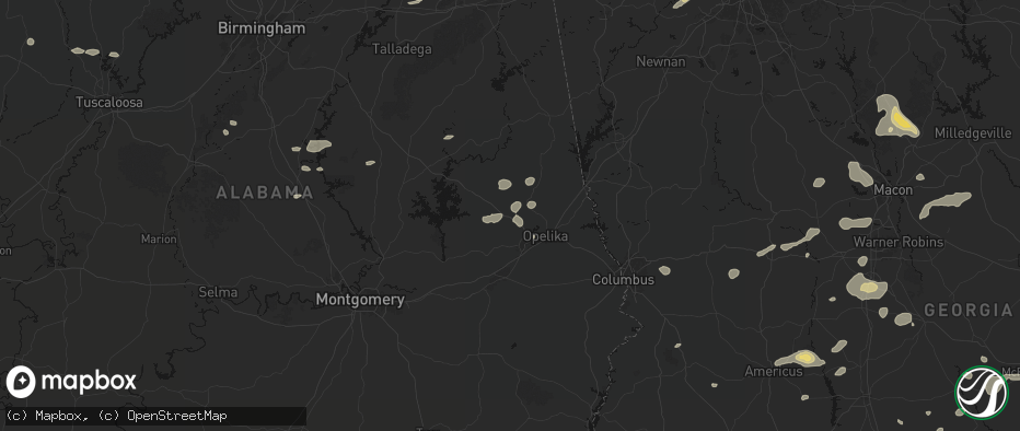 Hail map in Waverly, AL on July 9, 2026