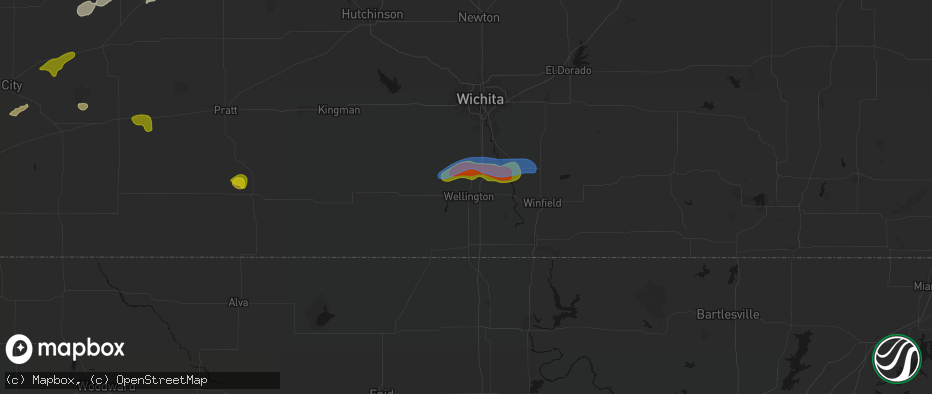 Hail map in Wellington, KS on July 9, 2026
