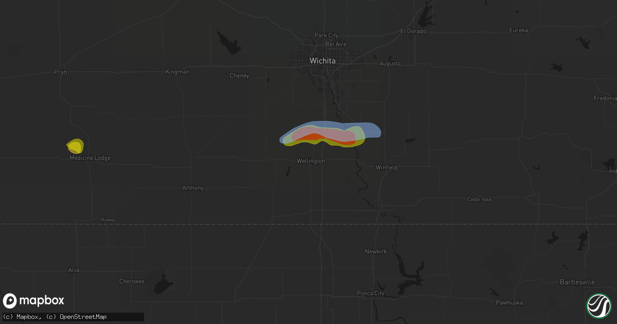 Hail map in Wellington, KS on July 9, 2026