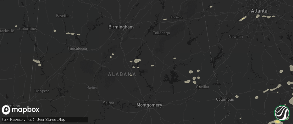 Hail map in Weogufka, AL on July 9, 2026