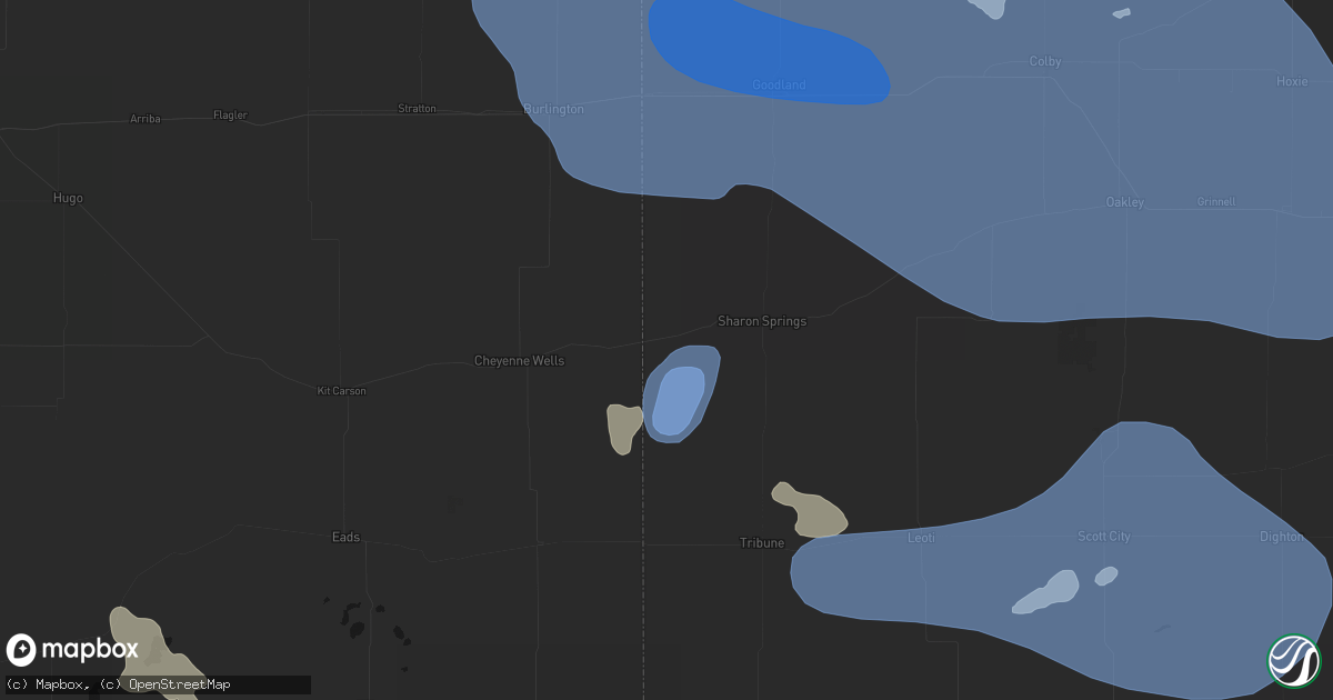 Hail map in Weskan, KS on July 9, 2026