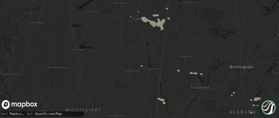 Hail map in West Point, MS on July 9, 2026