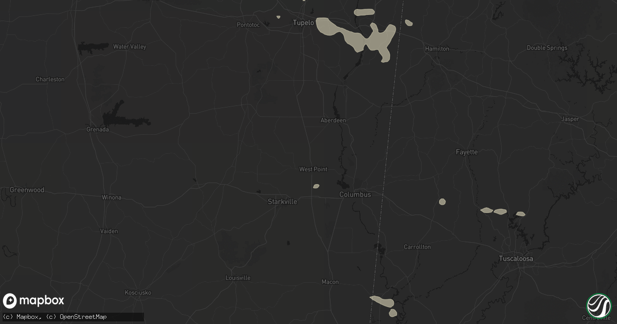 Hail map in West Point, MS on July 9, 2026