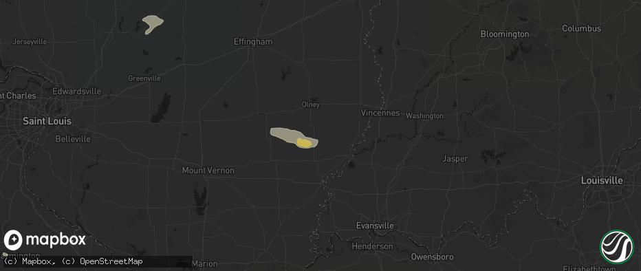 Hail map in West Salem, IL on July 9, 2026