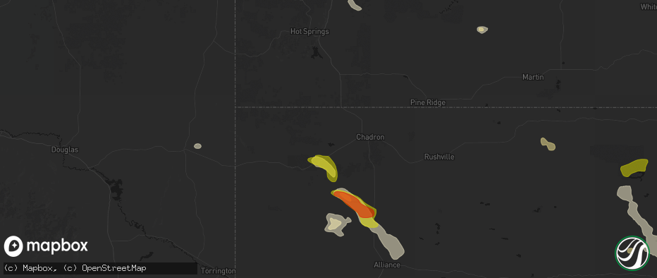 Hail map in Whitney, NE on July 9, 2026