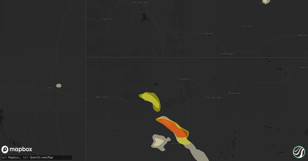 Hail map in Whitney, NE on July 9, 2026