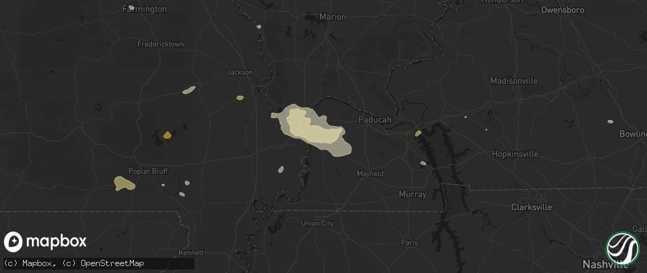 Hail map in Wickliffe, KY on July 9, 2026