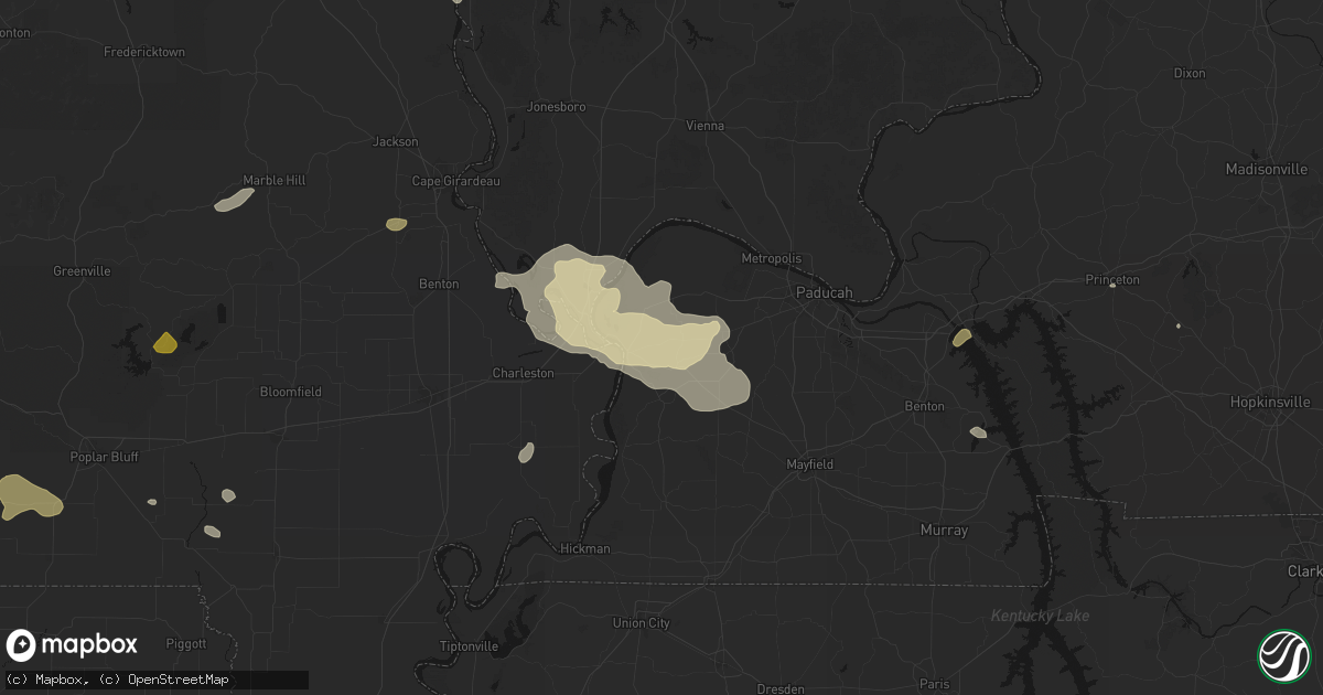 Hail map in Wickliffe, KY on July 9, 2026