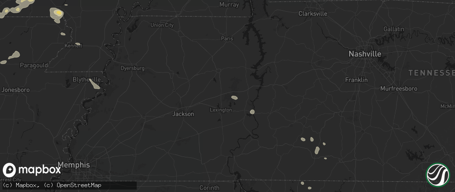 Hail map in Wildersville, TN on July 9, 2026