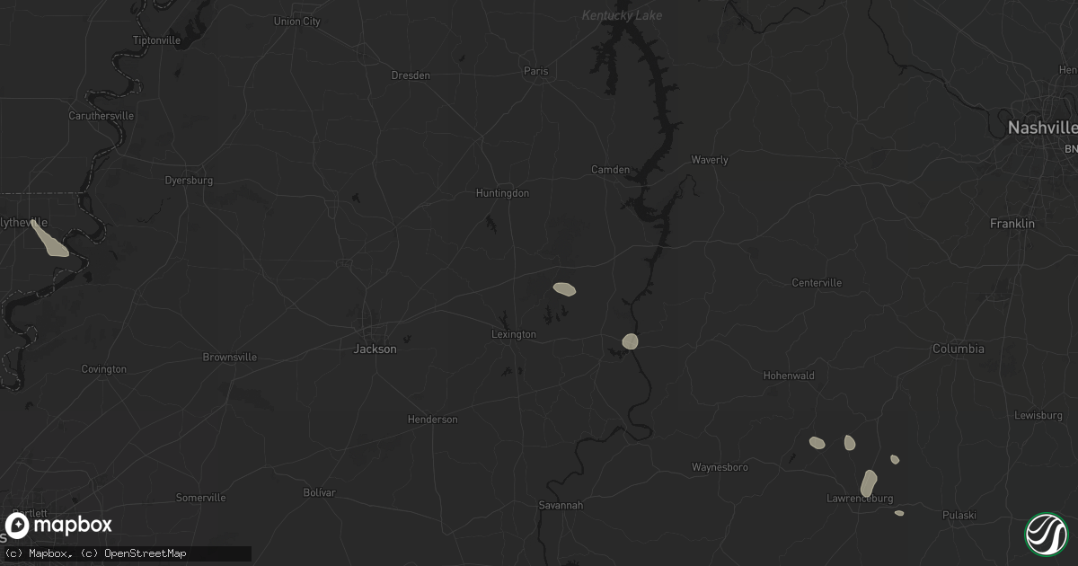 Hail map in Wildersville, TN on July 9, 2026
