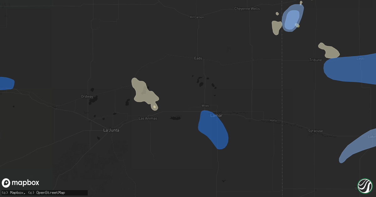 Hail map in Wiley, CO on July 9, 2026