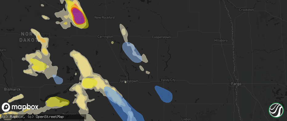Hail map in Wimbledon, ND on July 9, 2026