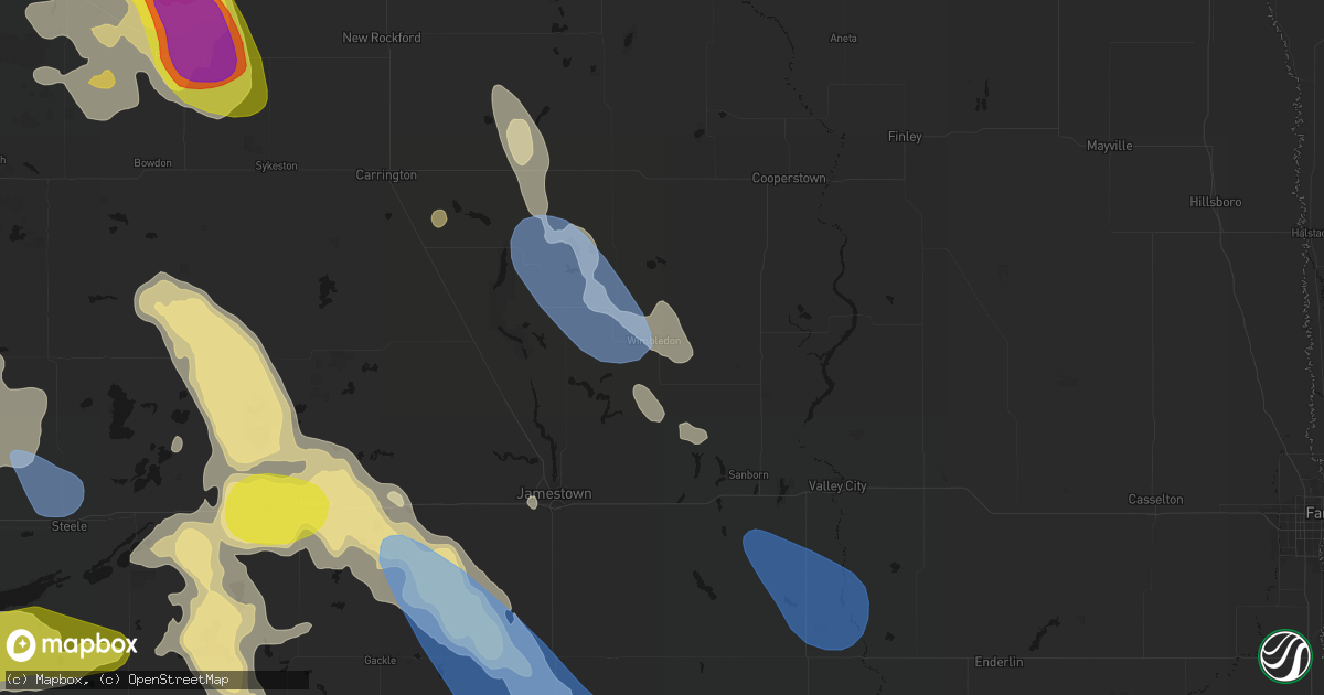 Hail map in Wimbledon, ND on July 9, 2026