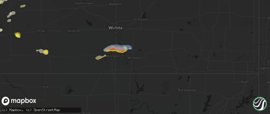 Hail map in Winfield, KS on July 9, 2026