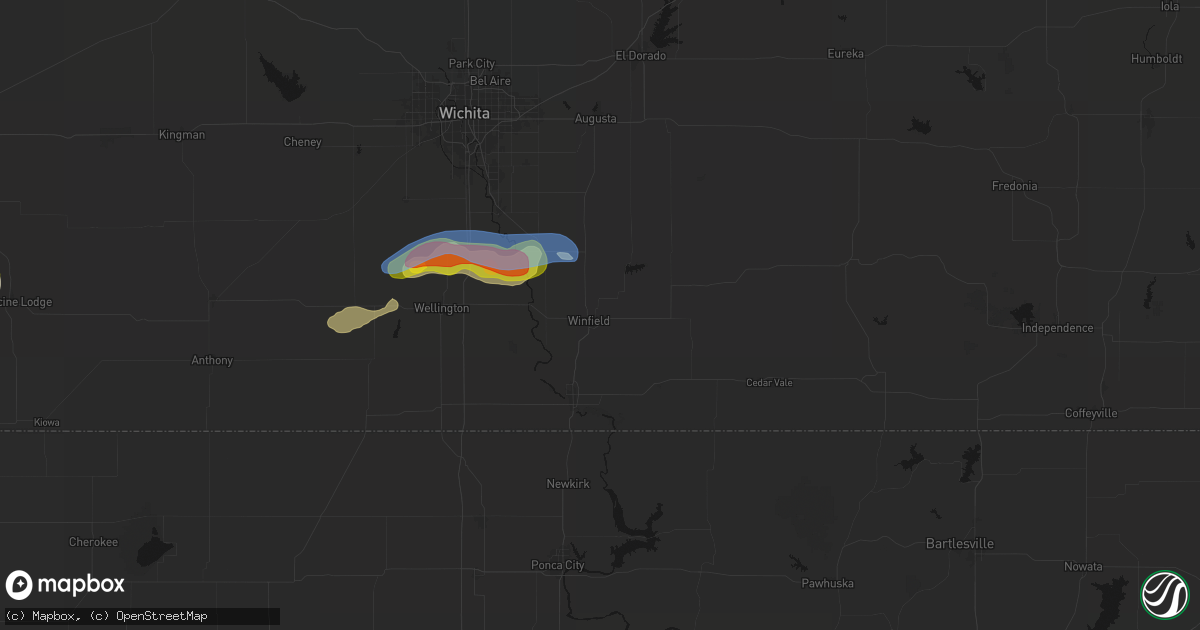 Hail map in Winfield, KS on July 9, 2026