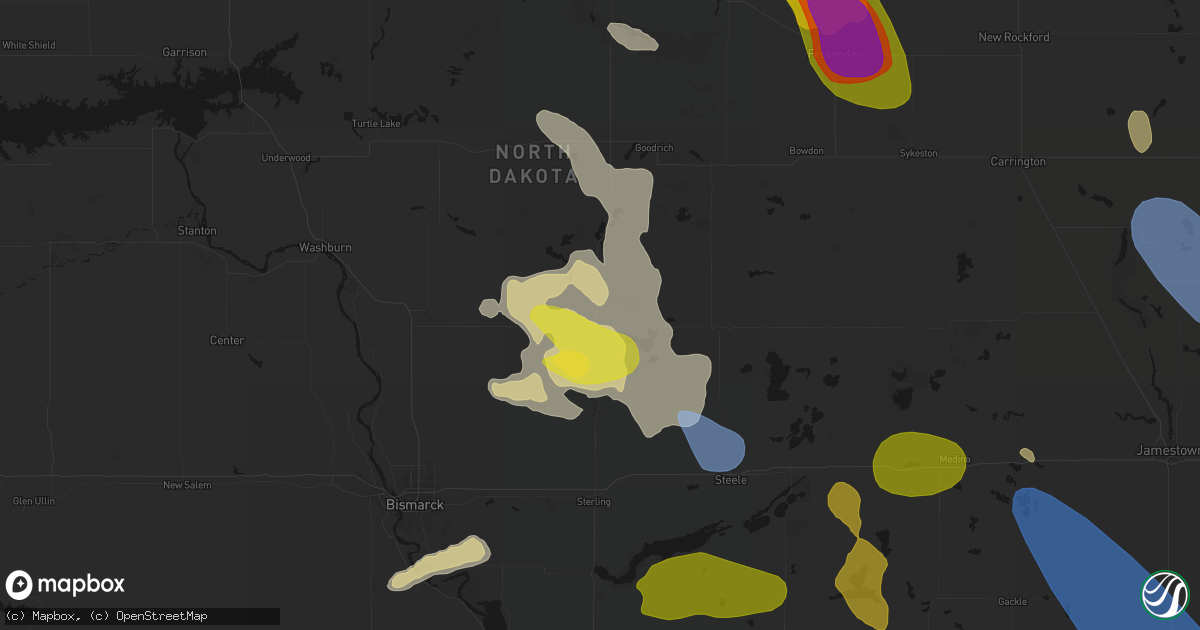 Hail map in Wing, ND on July 9, 2026