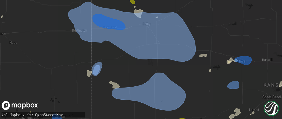 Hail map in Winona, KS on July 9, 2026