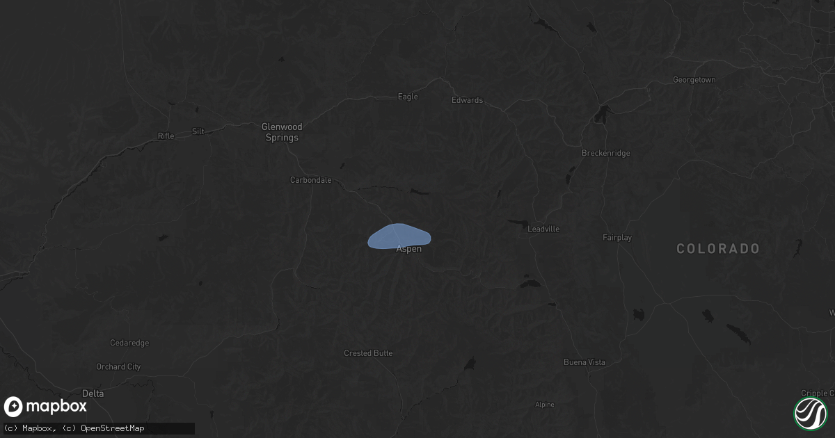 Hail map in Woody Creek, CO on July 9, 2026