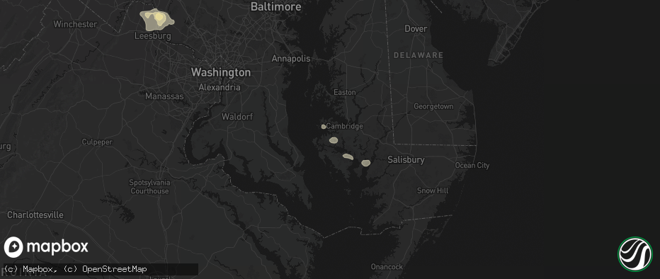 Hail map in Woolford, MD on July 9, 2026