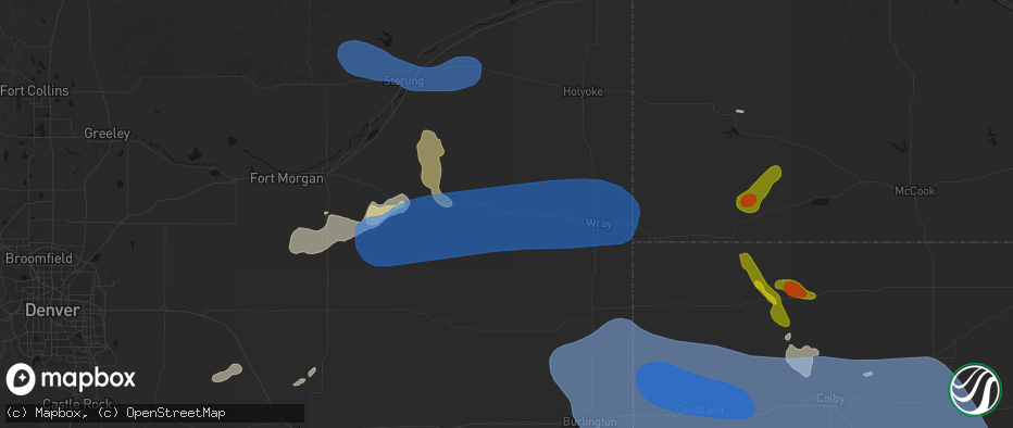 Hail map in Yuma, CO on July 9, 2026