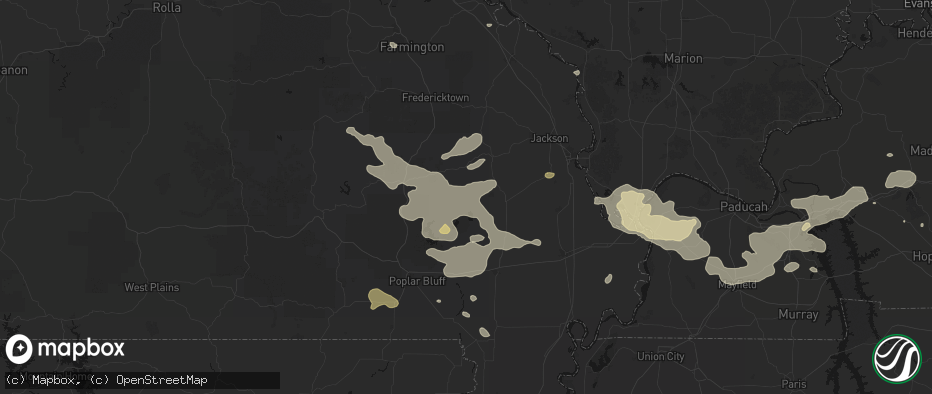 Hail map in Zalma, MO on July 9, 2026