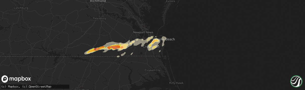 Hail map in Chesapeake, VA on July 10, 2014