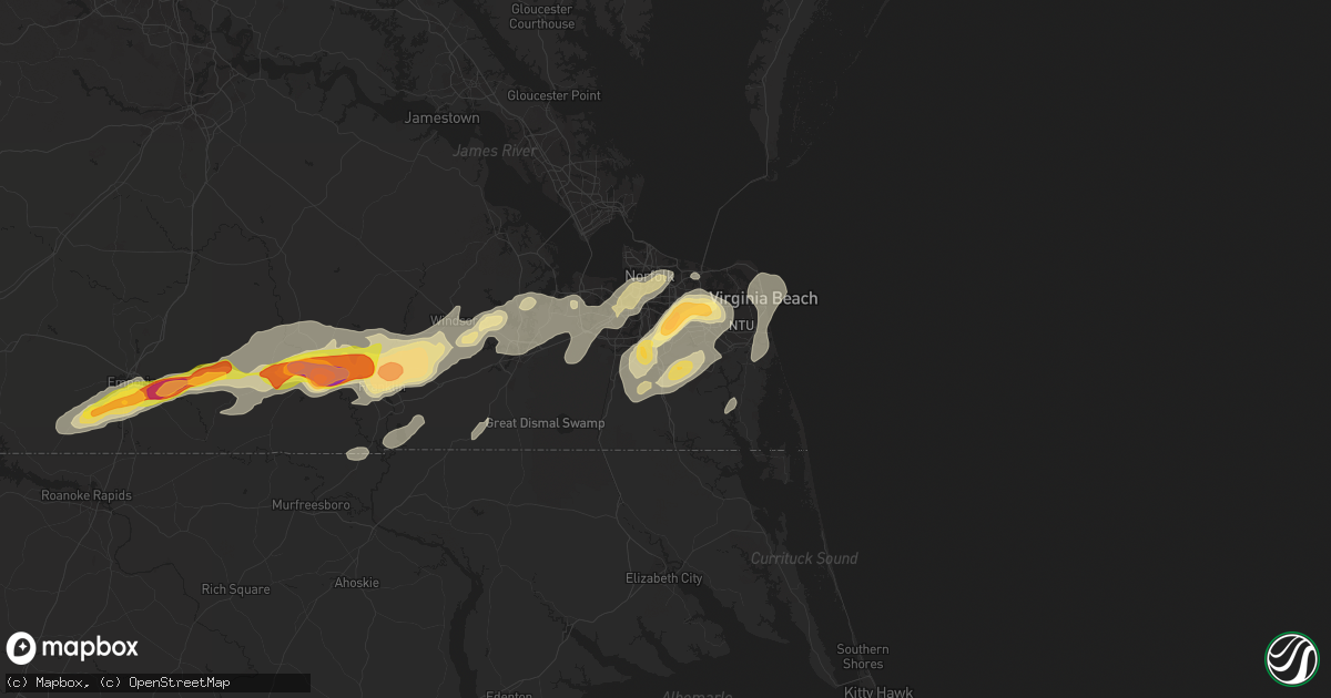 Hail map in Chesapeake, VA on July 10, 2014