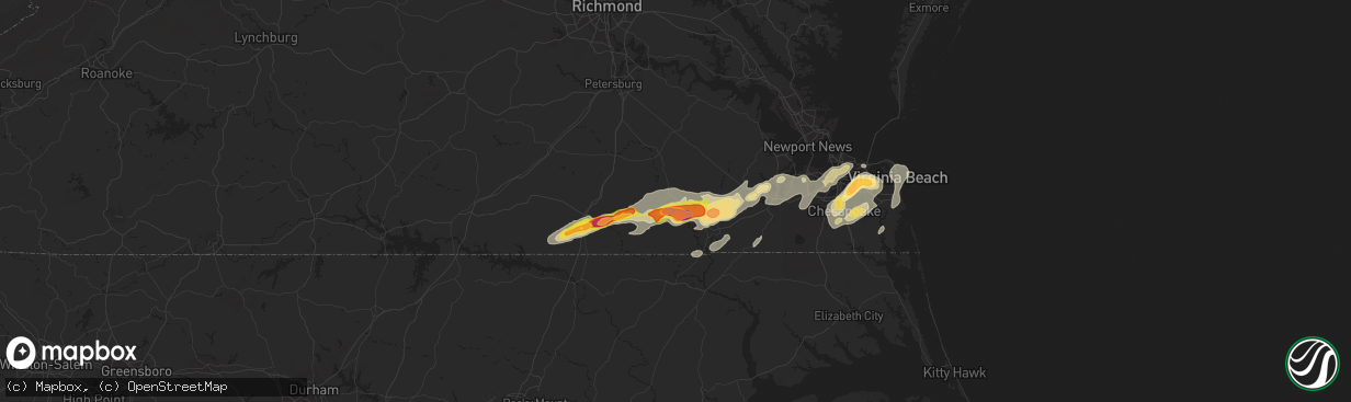 Hail map in Courtland, VA on July 10, 2014