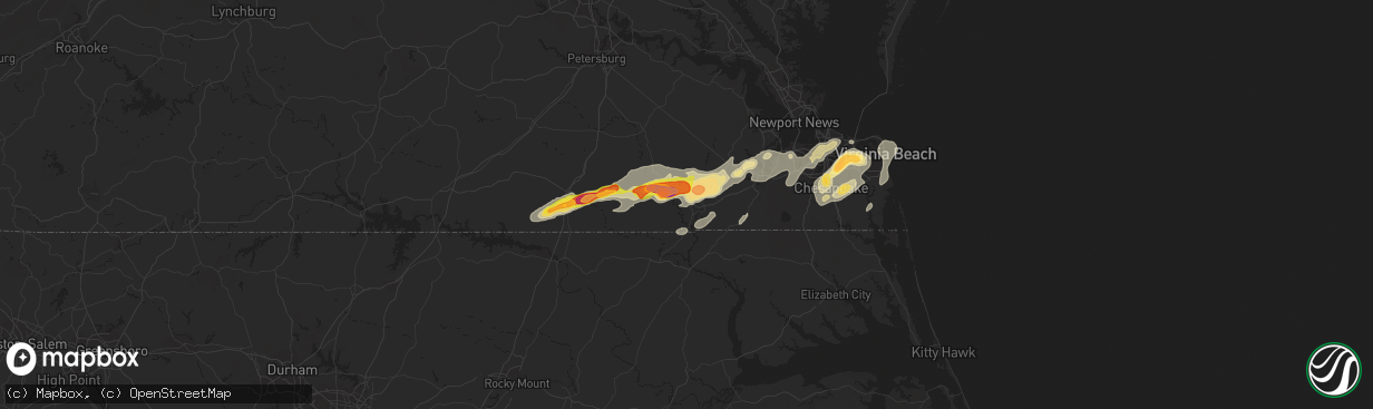 Hail map in Franklin, VA on July 10, 2014