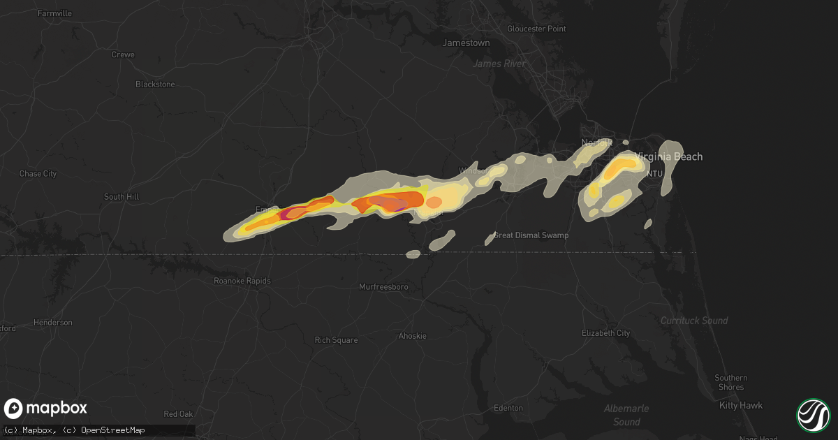 Hail map in Franklin, VA on July 10, 2014