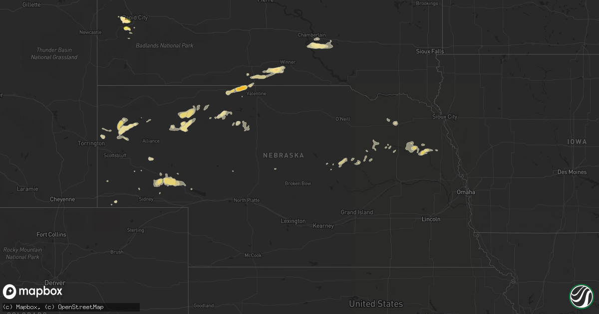 Hail map in Nebraska on July 10, 2014