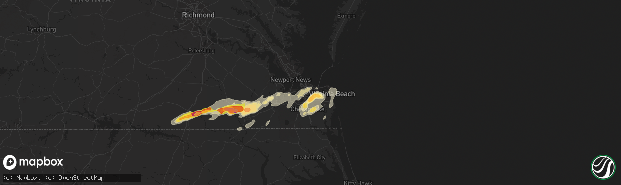 Hail map in Norfolk, VA on July 10, 2014