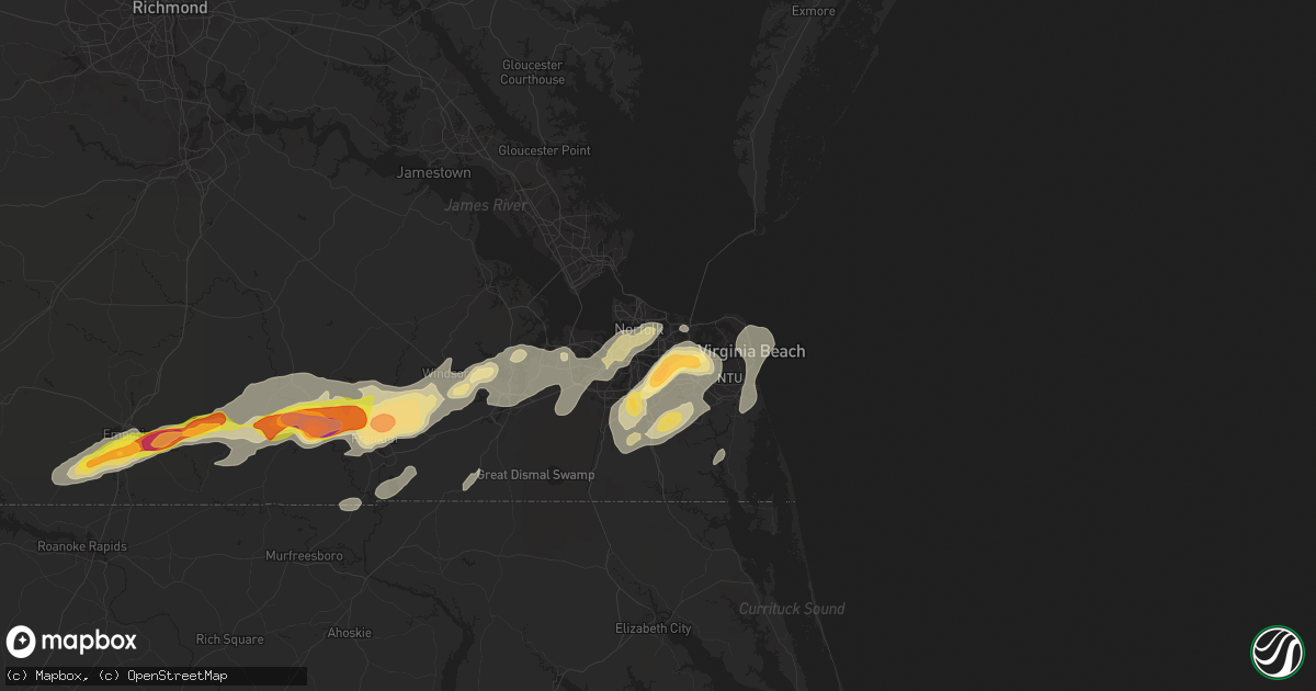 Hail map in Norfolk, VA on July 10, 2014