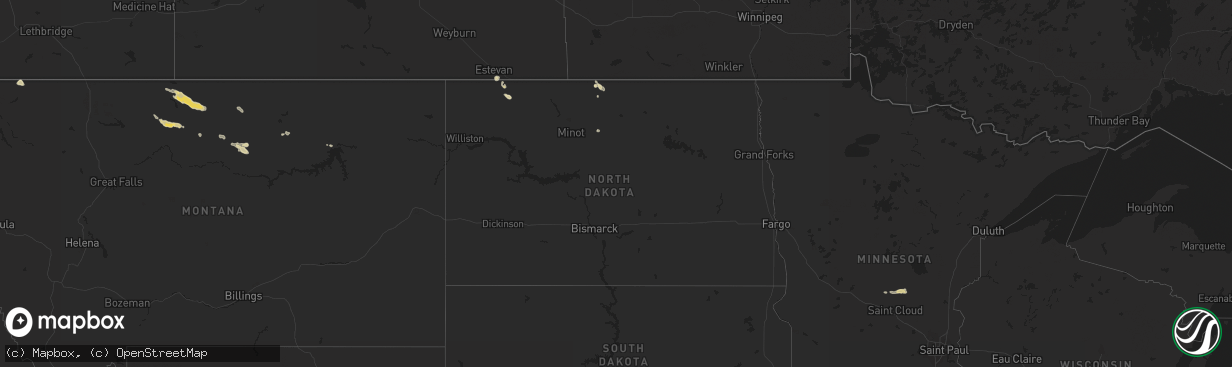 Hail map in North Dakota on July 10, 2014