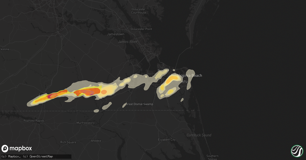 Hail map in Portsmouth, VA on July 10, 2014