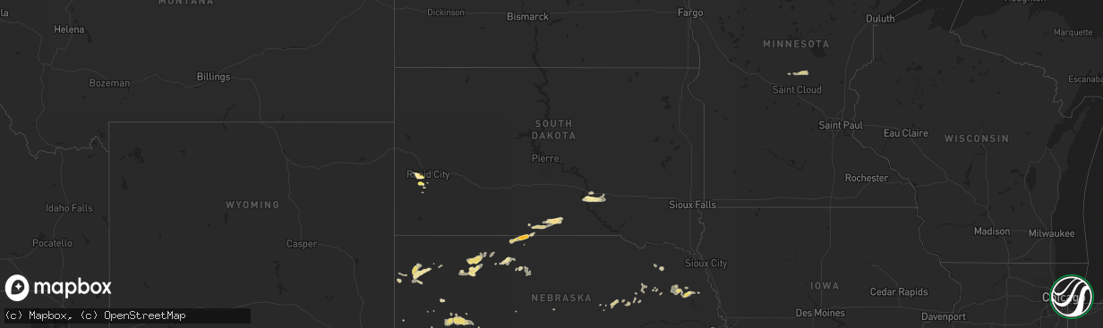 Hail map in South Dakota on July 10, 2014