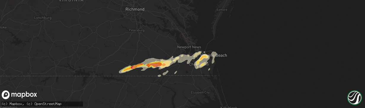 Hail map in Suffolk, VA on July 10, 2014