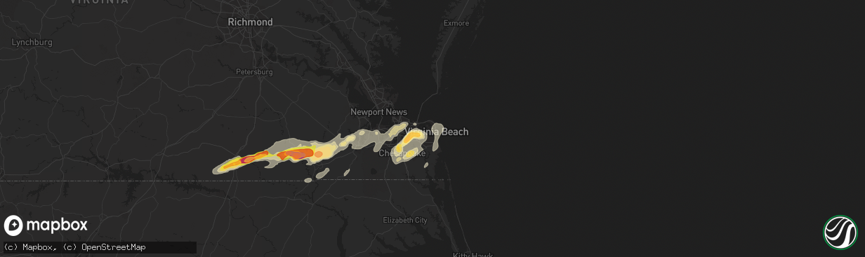 Hail map in Virginia Beach, VA on July 10, 2014