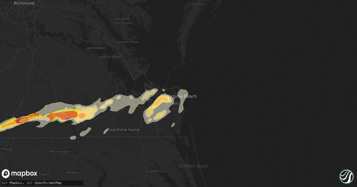 Hail map in Virginia Beach, VA on July 10, 2014