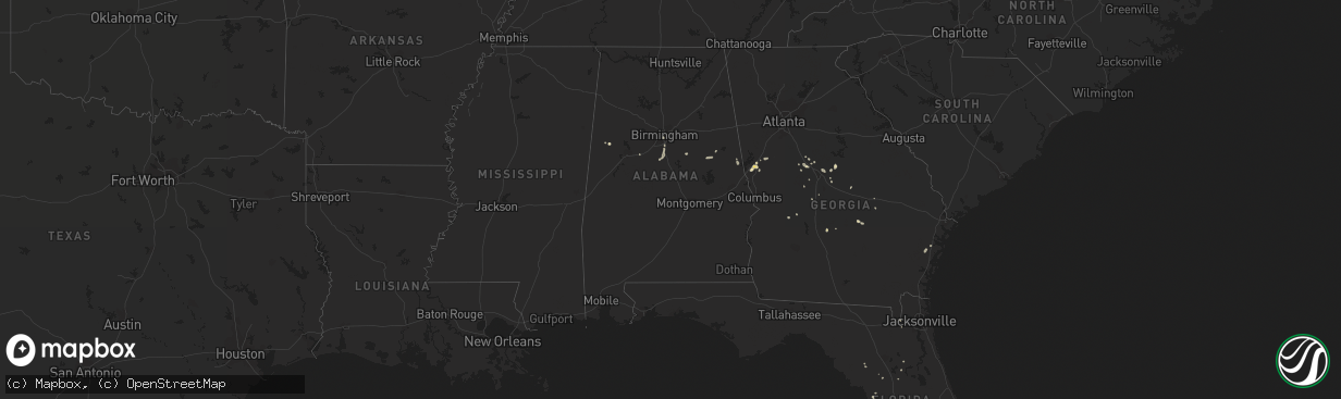 Hail map in Alabama on July 10, 2015