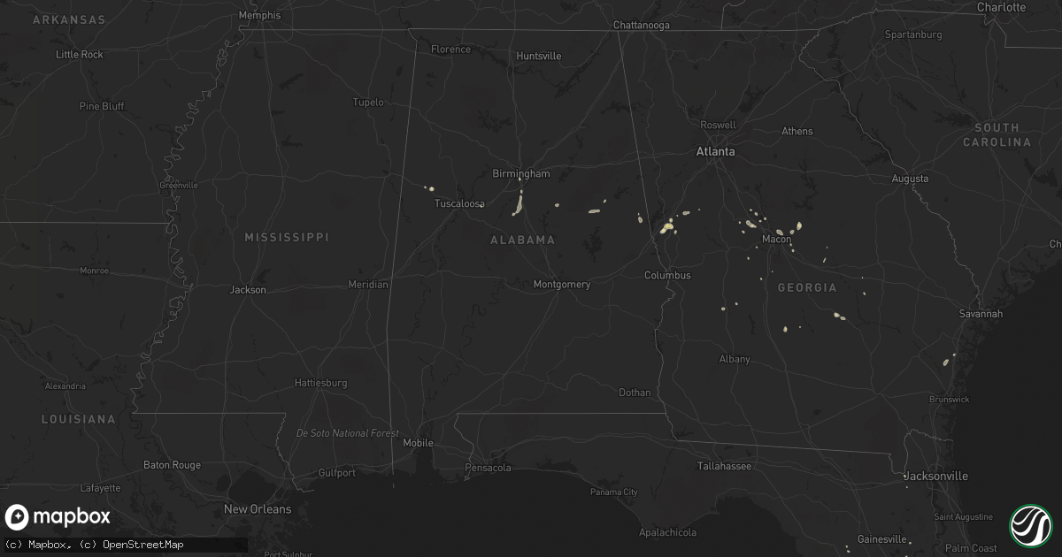 Hail map in Alabama on July 10, 2015