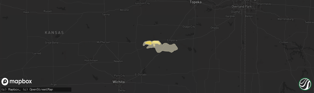 Hail map in Cottonwood Falls, KS on July 10, 2015