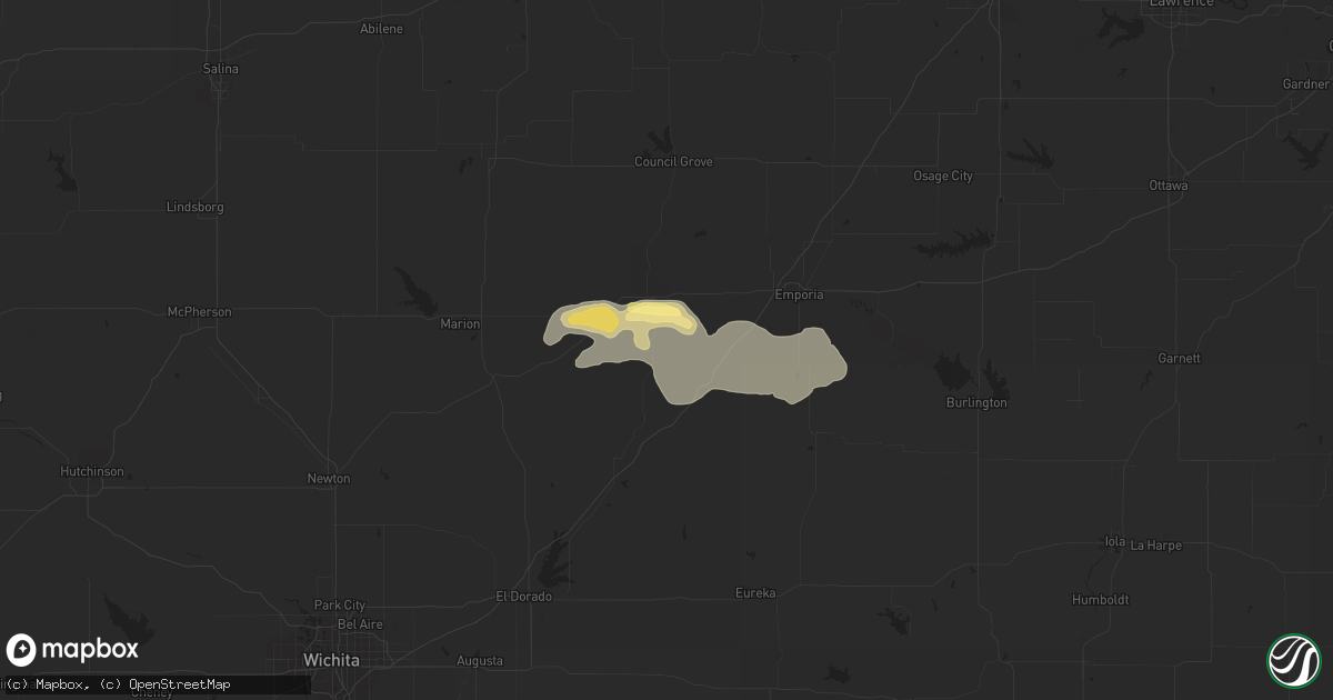 Hail map in Cottonwood Falls, KS on July 10, 2015