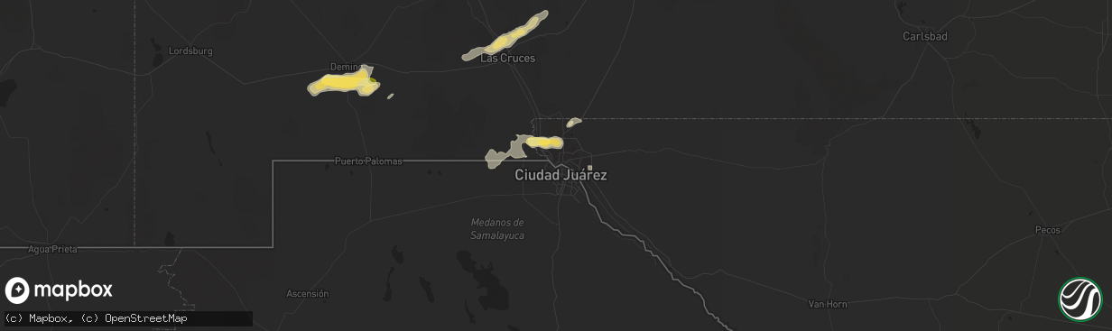 Hail map in El Paso, TX on July 10, 2015