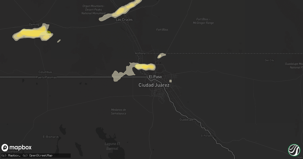 Hail map in El Paso, TX on July 10, 2015