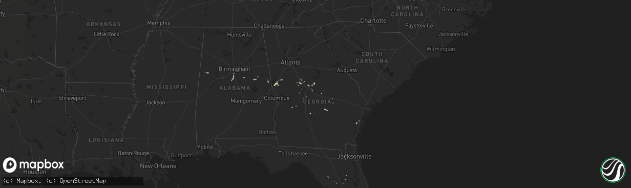 Hail map in Georgia on July 10, 2015