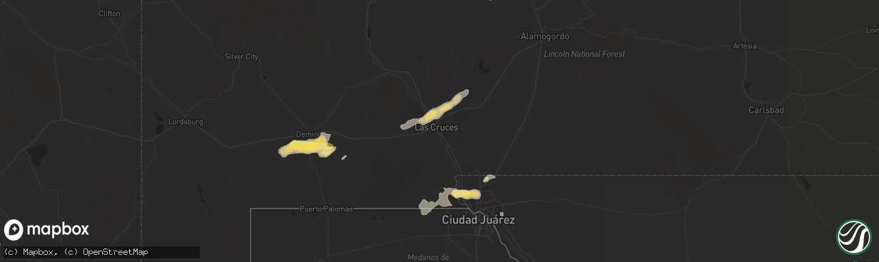 Hail map in Las Cruces, NM on July 10, 2015