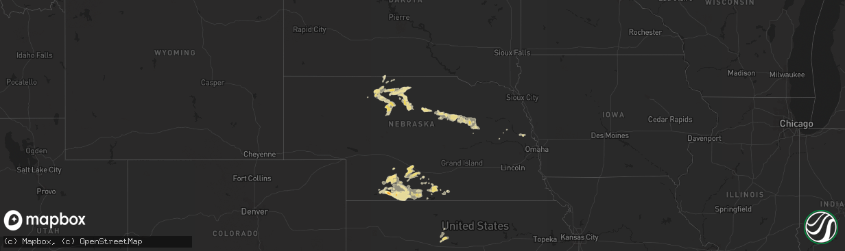 Hail map in Nebraska on July 10, 2015