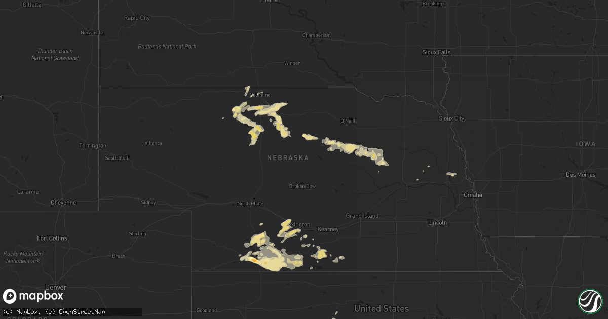 Hail map in Nebraska on July 10, 2015