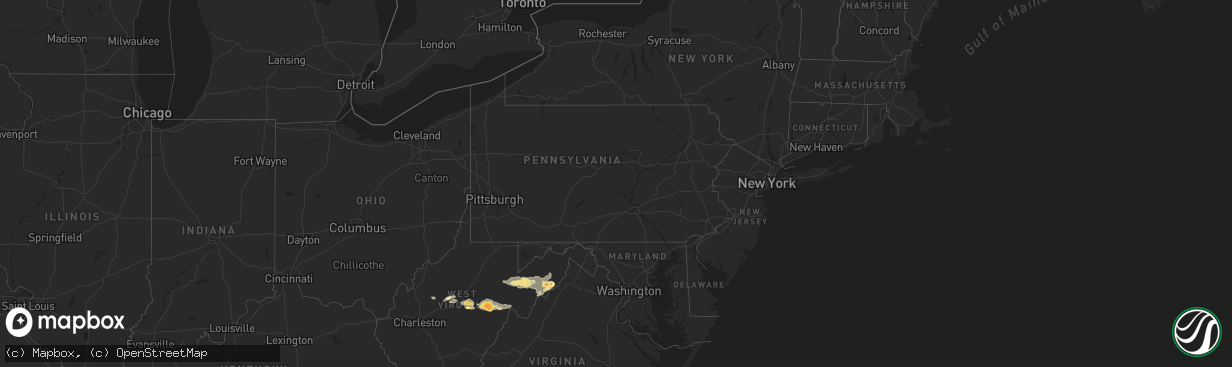 Hail map in Pennsylvania on July 10, 2015